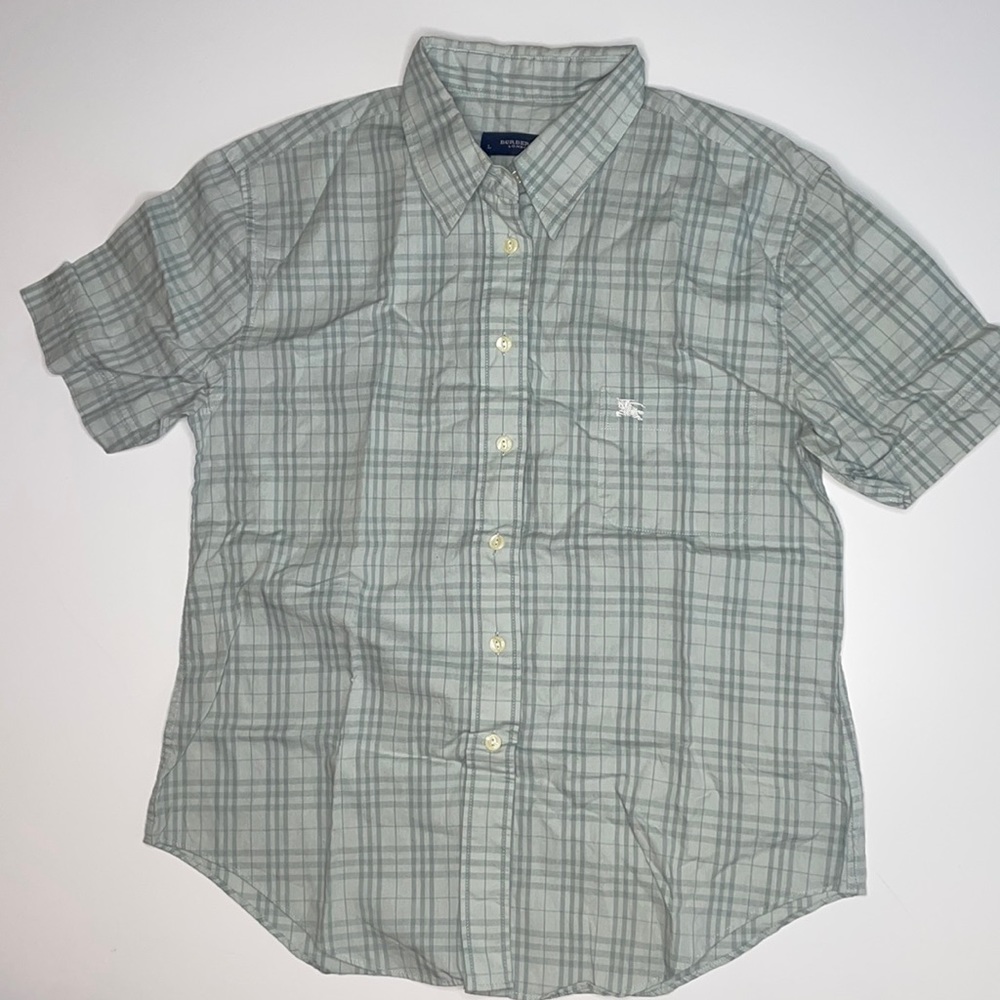 Burberry Light Green Plaid Button-Down Shirt